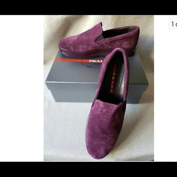 Prada burgundy suede slip ons - Picture 1 of 6